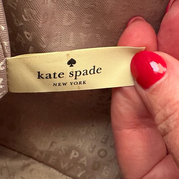 Kate Spade leather satchel bag with removable strap in taupe w/ black trim. - Picture 10 of 16